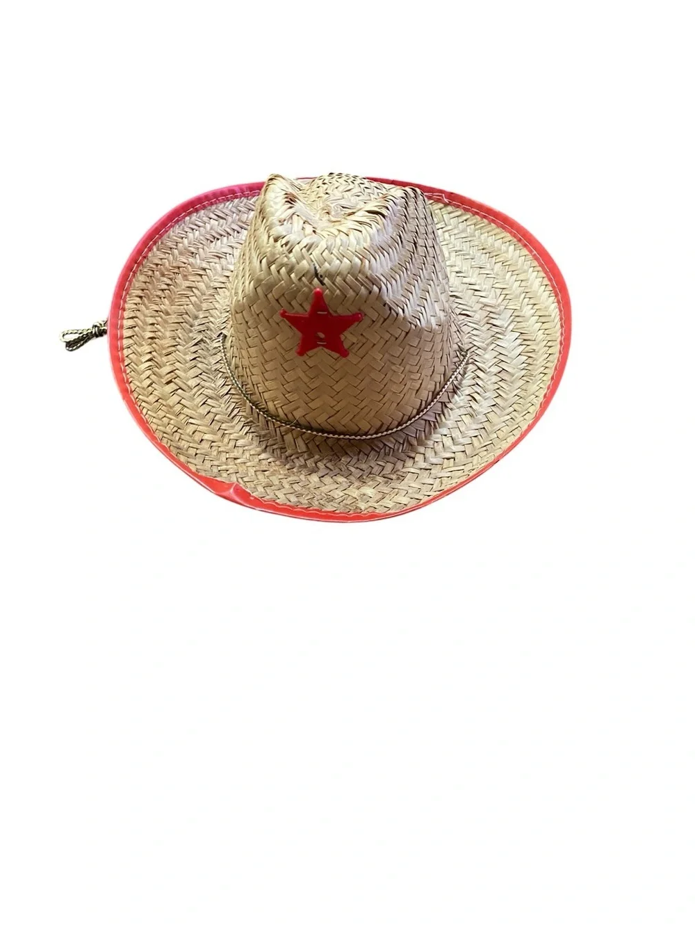 Kids Straw Sheriff Cowboy Hat with Red Trim and Star